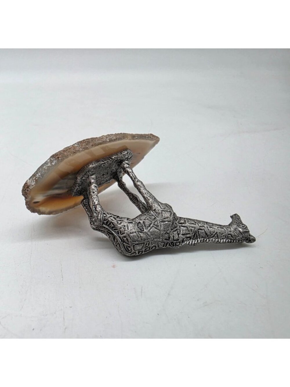 Pewter Giraffe Figurine On Polished Agate Stone Base 2" tall - Picture 6 of 8